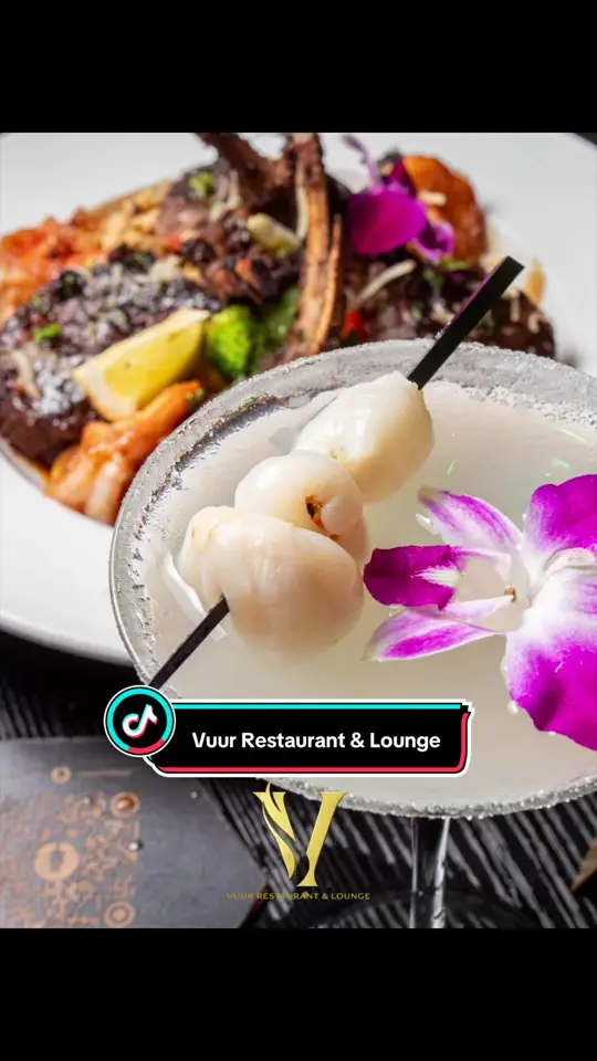 VUUR Restaurant & Lounge in Lauderhill showing luxury dining, bold caribbean flavors, elevated dining, date night, cocktails with friends, late-night bite, video by vuur_lounge on TikTok