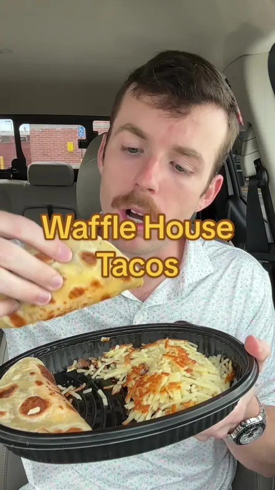 Waffle House in Live Oak showing food review, tacos, video by dirtycoggins on TikTok