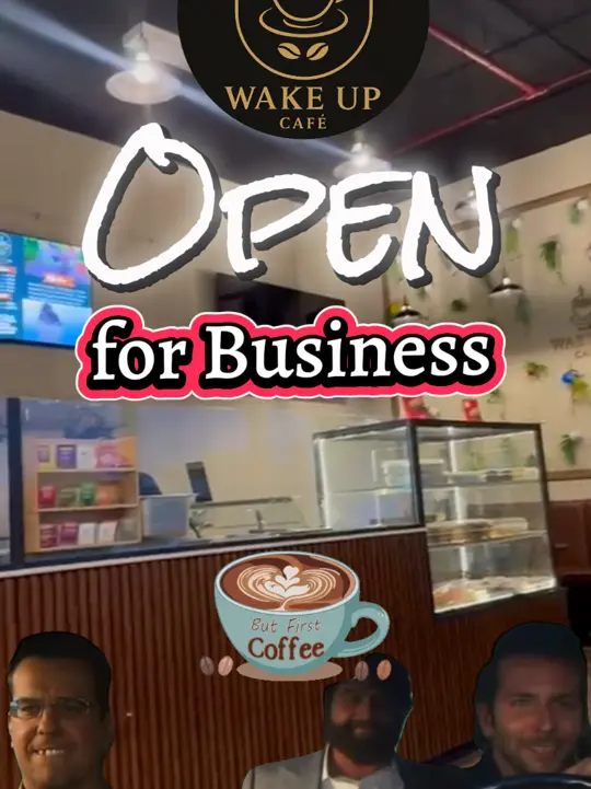Wake Up Cafe North in New Smyrna Beach showing reopening announcement, coffee, drinks, video by wake.up.cafe.jama on TikTok
