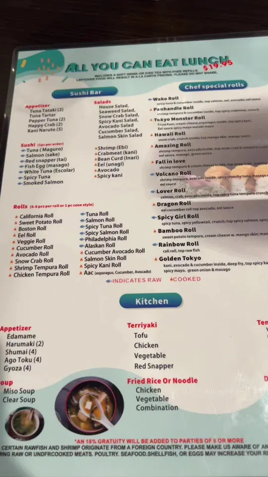 Wako Japanese Cuisine in Pensacola showing sushi, driving range, video by lollielynne on TikTok