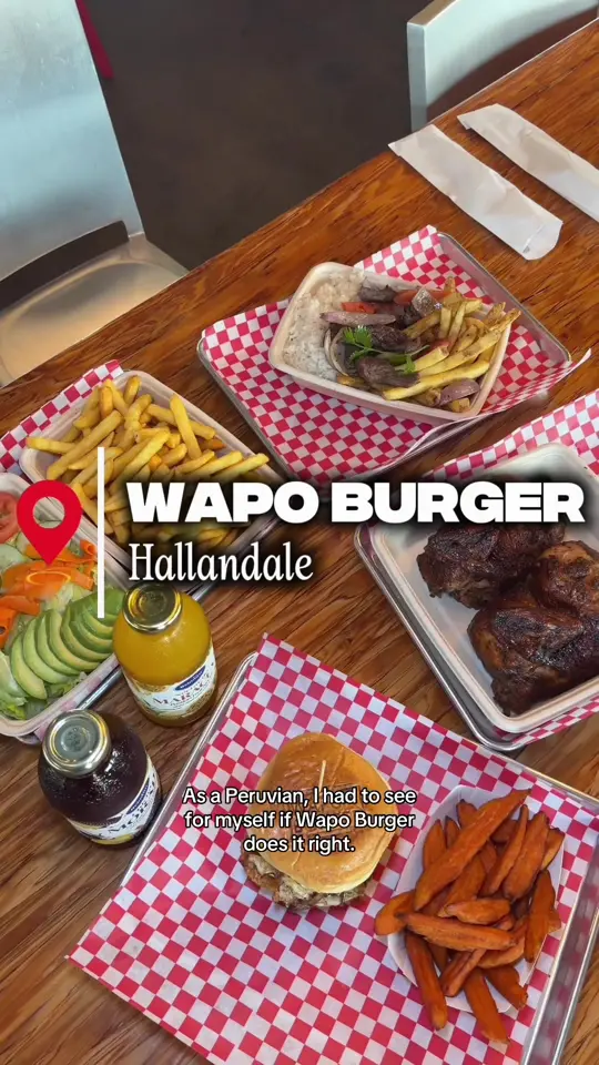 WapoBurger in Hallandale Beach showing restaurant visit, peruvian food, lomo saltado, video by valentina.ruedaaa on TikTok