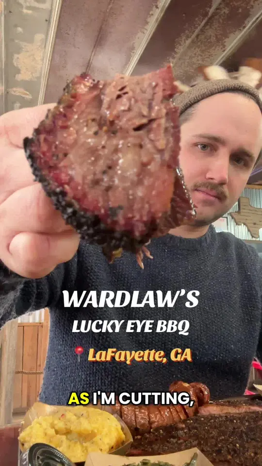 Wardlaw's Lucky Eye Q in LaFayette showing food, brisket, video by tim_eats_ on TikTok