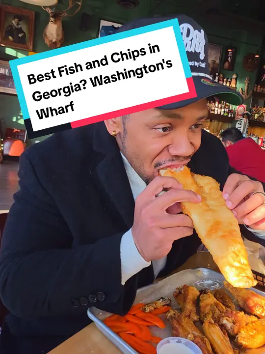Washington's Wharf in Cumming showing review, fish and chips, video by cdeatsatlanta on TikTok