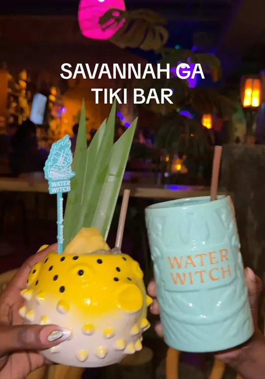Water Witch Tiki in Savannah showing cocktail, visit, video by blessingsinsavannah on TikTok