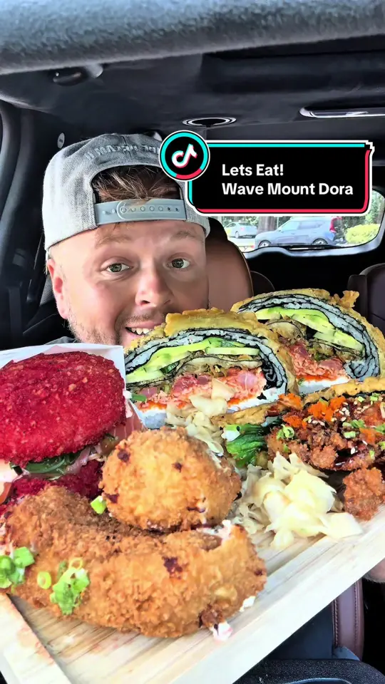 WAVE - Asian Bistro & Sushi in Mount Dora showing sushi, sushi crunchwraps, burgers, tacos, video by bigmatteats on TikTok