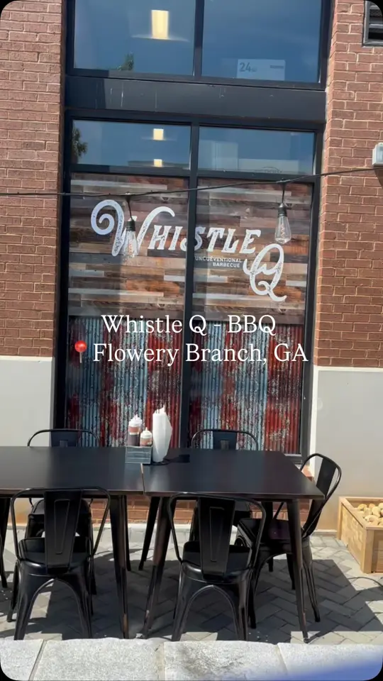 Whistle Q - BBQ in Flowery Branch showing review, brisket, "the caboose", "cfa killa" sandwich, video by Monica Delgado Guzman on Facebook