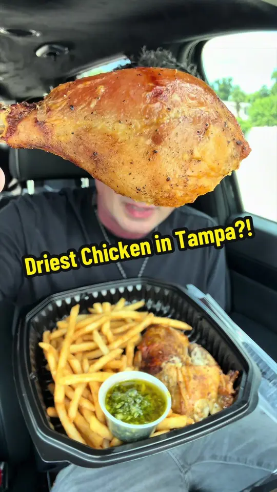 Willa's in Tampa showing food review, rotisserie chicken, fries, video by foodiejustice on TikTok