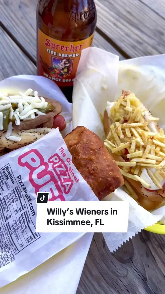 Willy's Wieners in Kissimmee showing review, hot dog, colombian hot dog, video by christinainitalia on TikTok