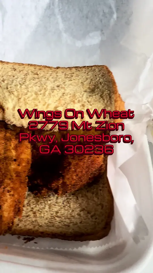 Wings On Wheat in Jonesboro showing review, wow peach drink, whiting fish sandwich, braised wings, honey lemon pepper dirty box, video by iamnotthemask on TikTok