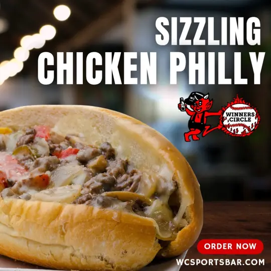 Winners Circle Sportsbar & Grill in Lakeland showing food, grilled chicken philly, buffalo chicken philly, video by Winners Circle Sports Bar and Grill on Facebook