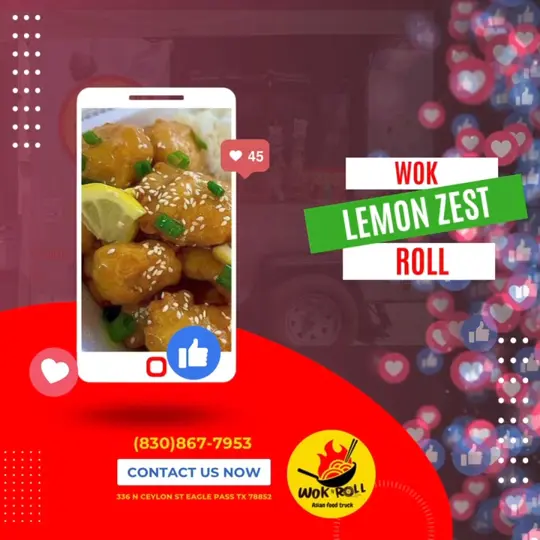 Wok N Roll in Jacksonville showing food, orange chicken, lemon zest chicken, classic teriyaki, mongolian beef, video by Wok n Roll Ramen Eagle Pass Tx on Facebook