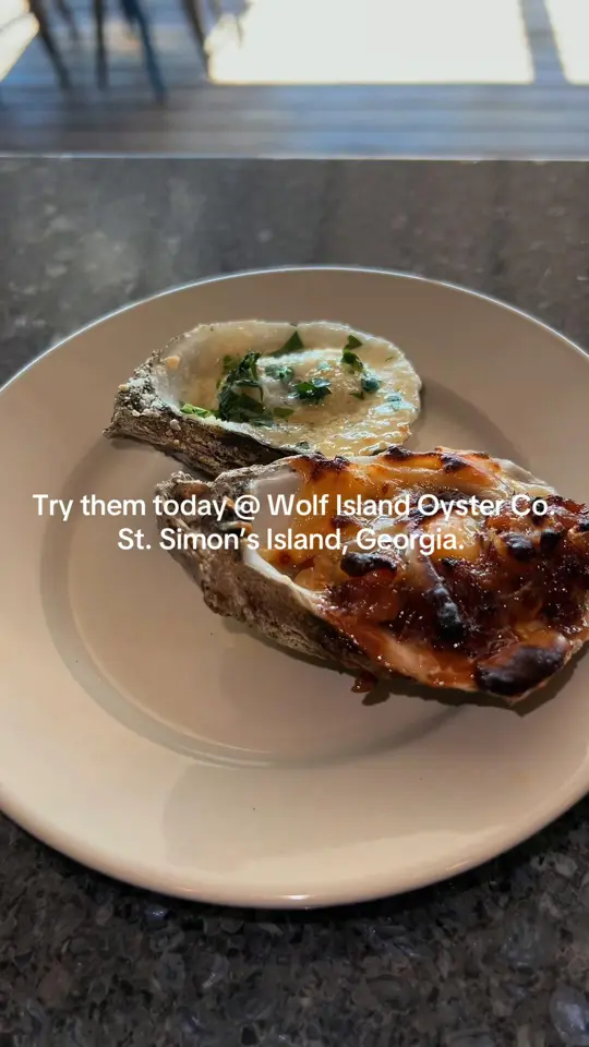 Wolf Island Oyster Co. in St Simons Island showing oysters, grilled oysters, video by wolfislandssi on TikTok