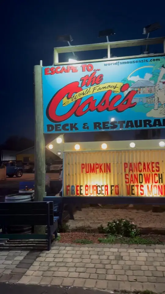 World Famous Oasis Restaurant & Tiki Bar in St. Augustine Beach showing restaurant, tiki bar, video by World Famous Oasis Restaurant on Facebook