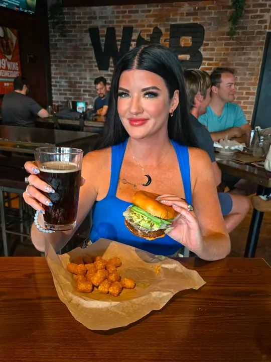 World of Beer in Augusta showing burger, wing, craft beer, video by laurielivinlife on TikTok