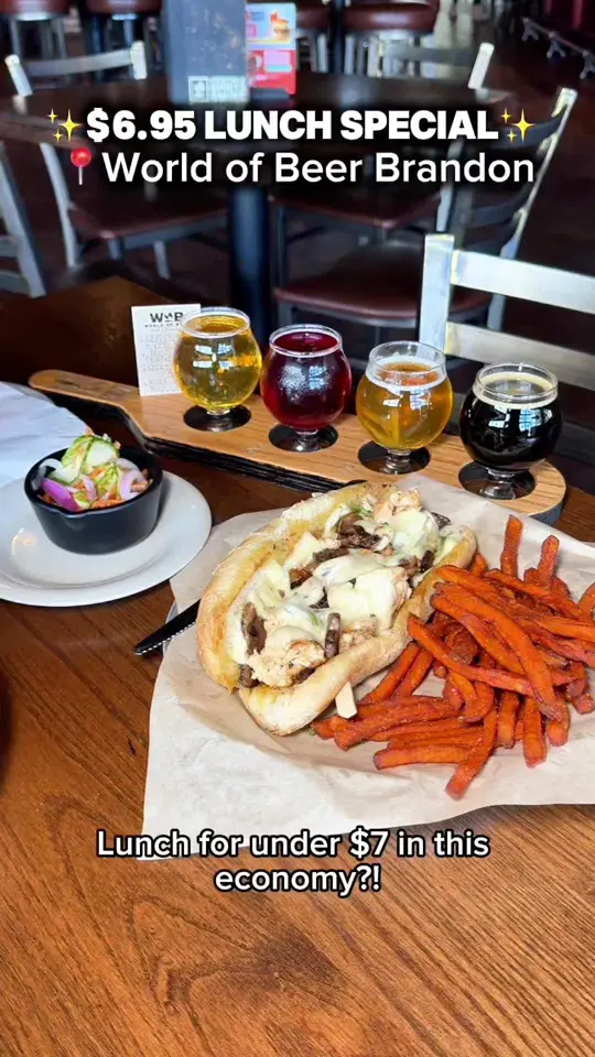 World of Beer - Tampa International in Tampa showing lunch special, draft shots, beer, video by yourtampabestie on TikTok