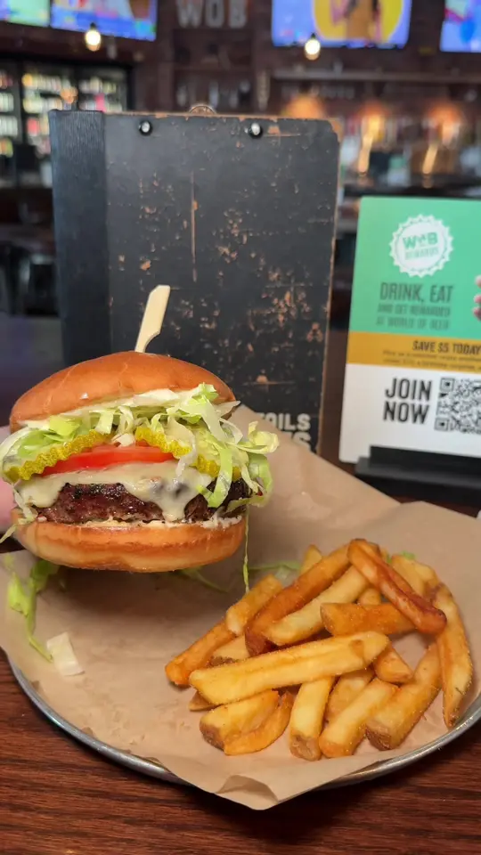 World of Beer - Tampa International in Tampa showing food, $5 burger monday, side, video by worldofbeer on TikTok