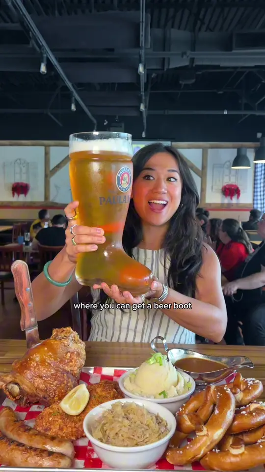 Wunderbar German Kitchen & Biergarten in Davie showing review, visit, beer boot, summer special, schnitzel, video by explorewithgg on TikTok