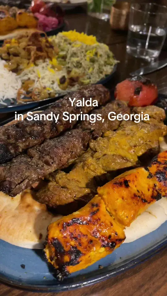 Yalda in Sandy Springs showing persian food, mediterranean food, kebab, chicken, video by lifestylesdaily1 on TikTok