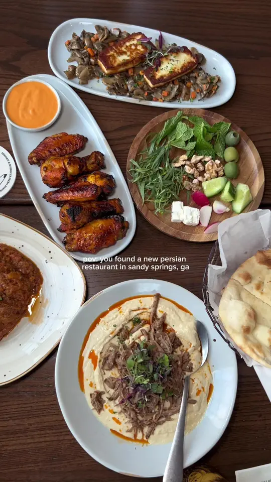 Yalda in Sandy Springs showing review, visit, persian food, cocktails, traditional dishes, desserts, video by iixykay on TikTok