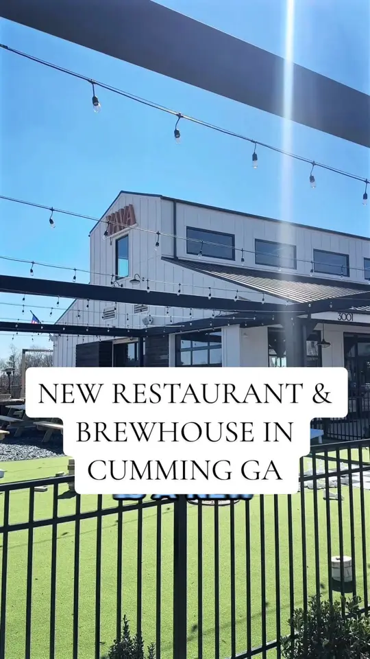 YAVA Kitchen and Brewhouse in Cumming showing review, restaurant visit, lunch, brunch, dinner, steak, salmon, salads, beer, cocktails, video by codydodgere on TikTok