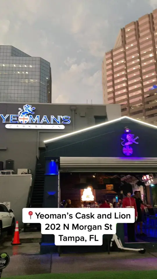 Yeomans Cask & Lion in Tampa showing food, drinks, games, video by thetampabayguide on TikTok