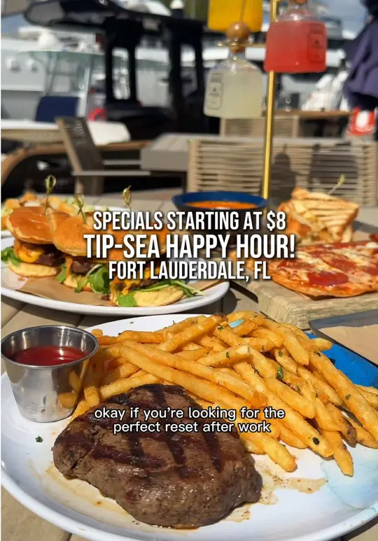 YOT Bar & Kitchen in Fort Lauderdale showing happy hour, cocktails, appetizers, waterfront dining, marina views, video by theashsarai on TikTok