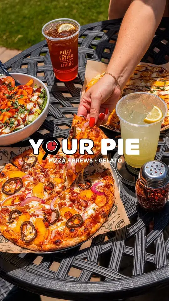 Your Pie Pizza in Augusta showing pizza, peach pizza, video by Your Pie-Augusta on Facebook