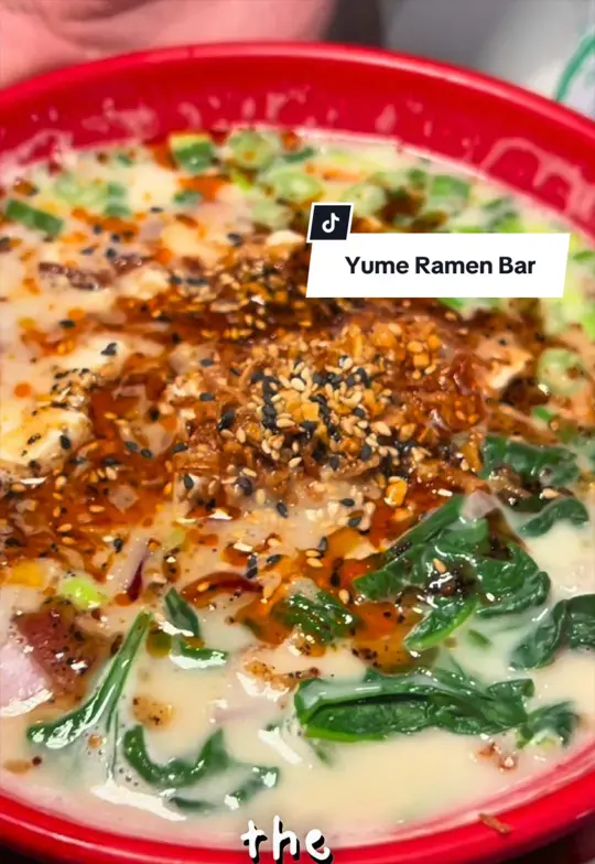 Yume Ramen Bar in Peachtree City in Peachtree City showing vegan bun, vegan mini tacos, spicy creamy veggie ramen, video by iamchivaria_shay on TikTok