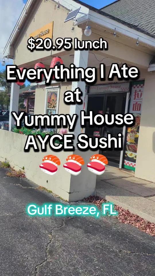 Yummy House Gainesville in Gainesville showing review, all you can eat sushi lunch, specialty rolls, plain salmon, tuna, sides, video by pensacola_emily on TikTok