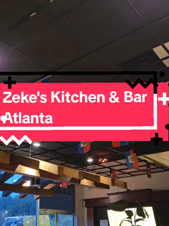 Zeke's Kitchen & Bar in Smyrna showing review, visit, food, jerky rasta pasta, haitian spaghetti, rum punch, video by antlantaeats on TikTok