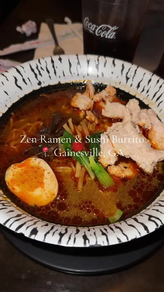 Zen Ramen and Sushi Burrito in Gainesville showing review, ramen, pork katsu chicken, video by val4hunnid on TikTok
