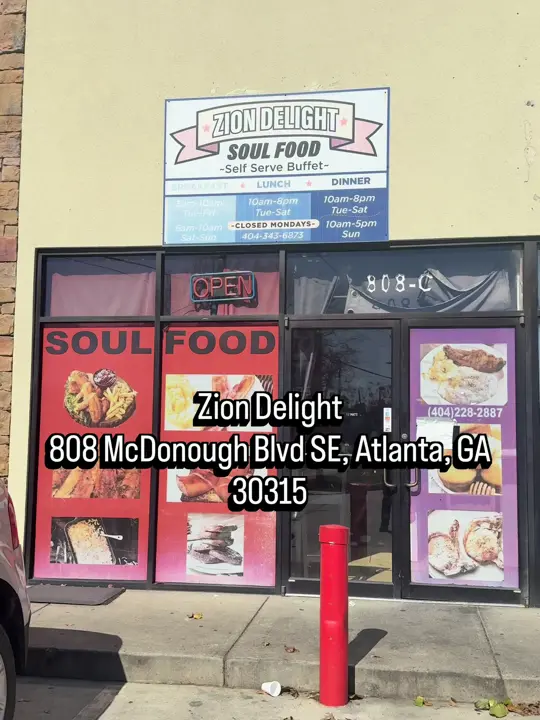Zion Delight Southern Cuisine in Atlanta showing review, visit, soul food, video by iamnotthemask on TikTok