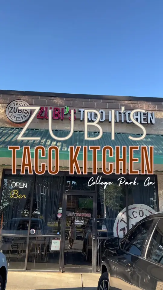 Zubi's Taco Kitchen & Bar in College Park showing review, visit, chicken taco, jerk chicken taco, vegan taco, grilled salmon, grilled shrimp taco, birria tacos, cheesy elote dip, elote corn, zu casa su casa, video by atlhotspots1 on TikTok