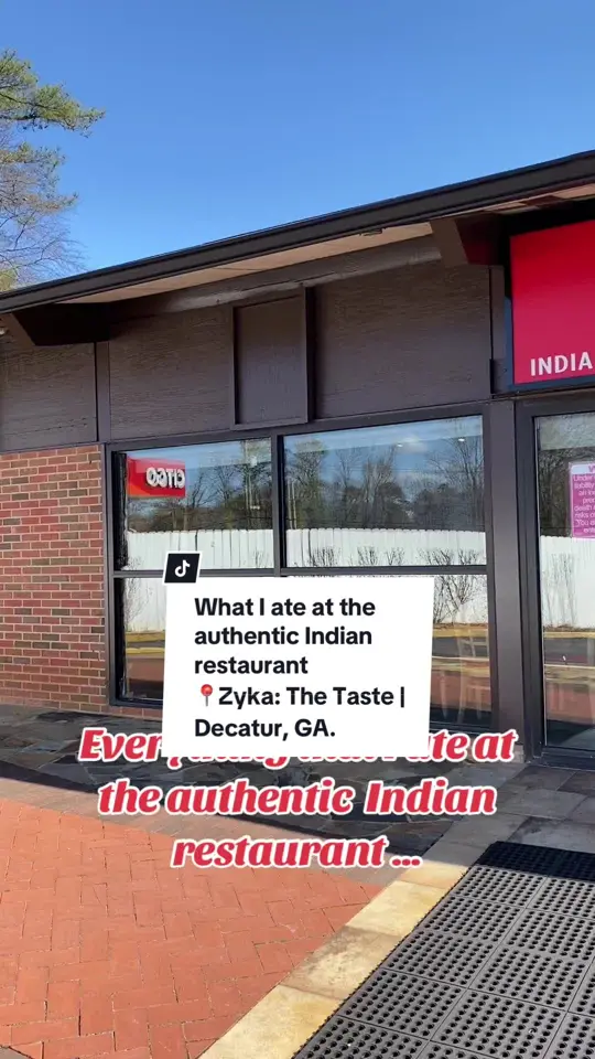 Zyka: The Taste in Decatur showing review, butter chicken, naan bread, samosa, mango lassi, video by bri6910 on TikTok