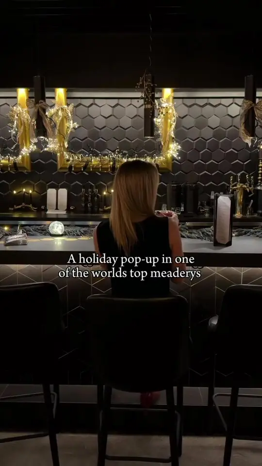 Zymarium Meadery in Orlando showing meadery, holiday decorations, winter menu, coquito, gingersnap mead, yule cat cocktail, video by paigepbryant on TikTok